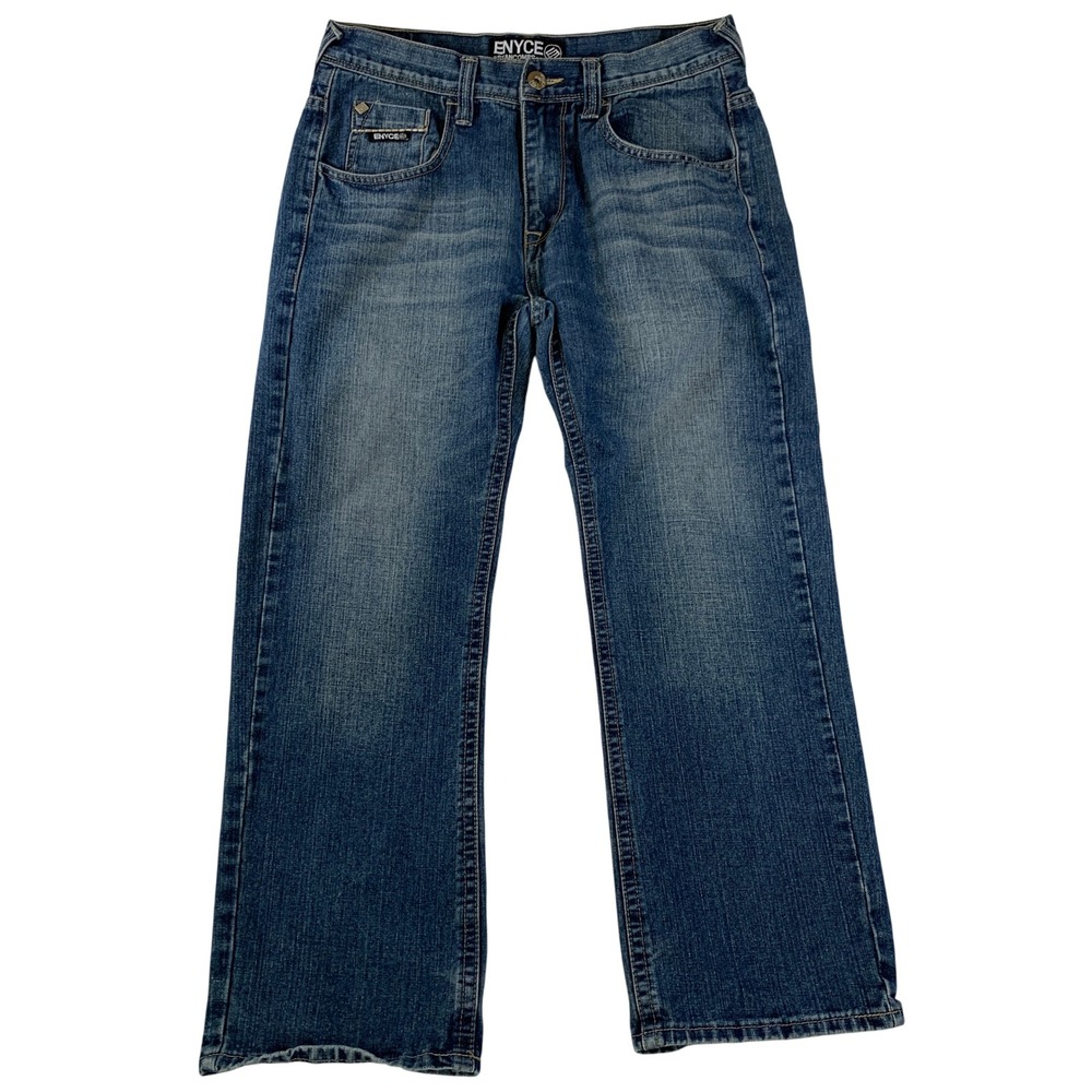 ENYCE Jeans Men Embroidered Blue Denim Straight Leg Y2K Casual 34x29 (Tag 34x30) - Picture 1 of 13